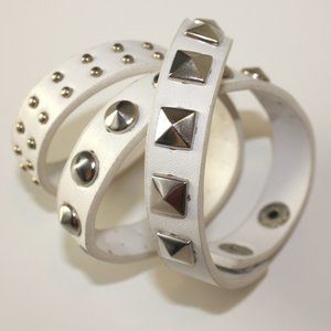 Wrap Bracelet White Silver Studded Rivets Rock